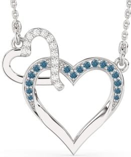 Large Blue Diamond Platinum Heart Interlock Necklace
