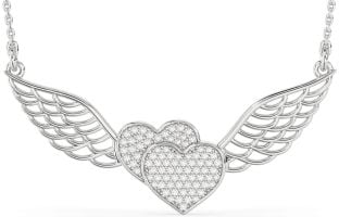 Large Diamond Platinum Heart Wings Necklace
