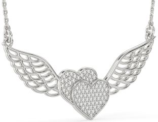 Large Diamond Platinum Heart Wings Necklace