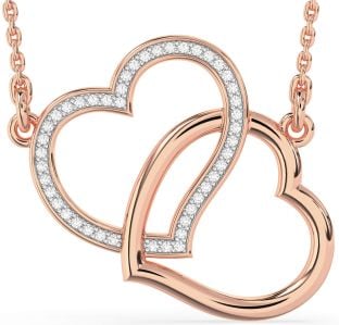 Large Diamond Rose Gold Heart Interlock Necklace