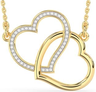 Large Diamond Gold Heart Interlock Necklace