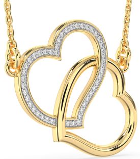 Large Diamond Gold Heart Interlock Necklace