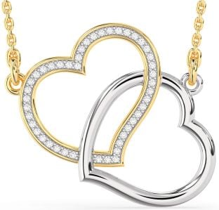 Large Diamond Platinum & Yellow Gold Heart Interlock Necklace
