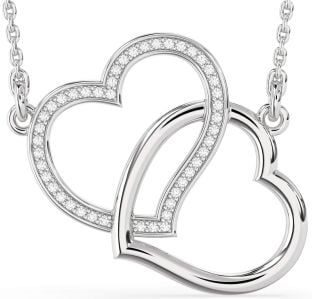 Large Diamond Platinum Heart Interlock Necklace