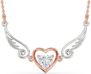 Large Diamond Rose Gold Silver Heart Wings Necklace