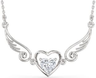 Large Diamond Platinum Heart Wings Necklace