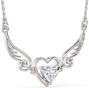 Large Diamond Platinum Heart Wings Necklace