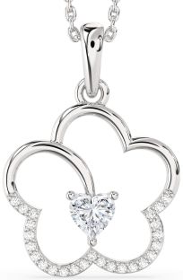 Diamond Platinum Heart Flower Necklace