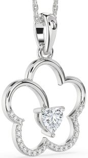 Diamond Platinum Heart Flower Necklace