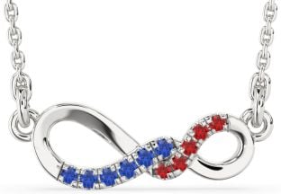 Blue Sapphire & Ruby Platinum Infinity Necklace
