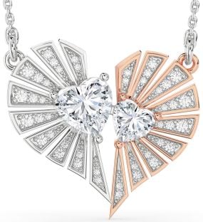 Large Diamond Platinum & Rose Gold Broken Heart Necklace