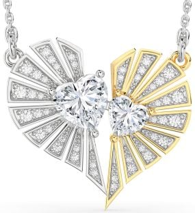 Large Diamond Platinum & Yellow Gold Broken Heart Necklace