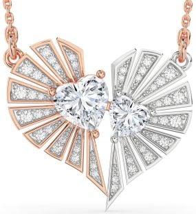 Large Diamond Platinum & Rose Gold Broken Heart Necklace