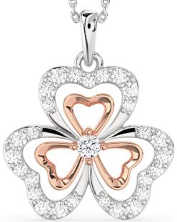 Large Diamond Platinum & Rose Gold Shamrock Necklace