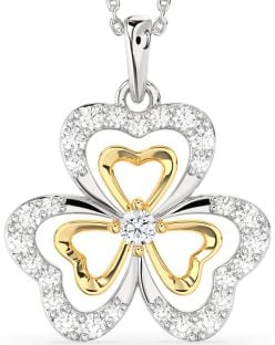 Large Diamond Platinum & Yellow Gold Shamrock Necklace