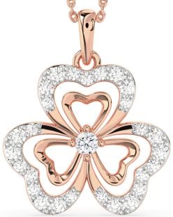 Large Diamond Rose Gold Shamrock Necklace