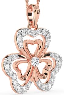Large Diamond Rose Gold Shamrock Necklace