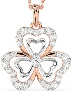 Large Diamond Platinum & Rose Gold Shamrock Necklace