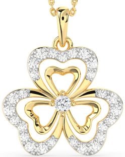 Large Diamond Gold Shamrock Necklace