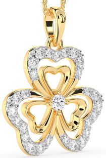 Large Diamond Gold Shamrock Necklace