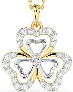 Large Diamond Platinum & Yellow Gold Shamrock Necklace