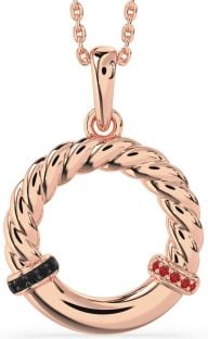 Black Diamond & Ruby Rose Gold Circle Knot Necklace
