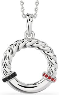 Black Diamond & Ruby Platinum Circle Knot Necklace