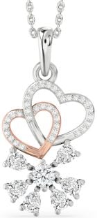 Diamond Platinum & Rose Gold Heart Snowflake Necklace