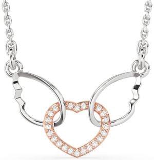Diamond Platinum & Rose Gold Heart Wings Interlock Necklace