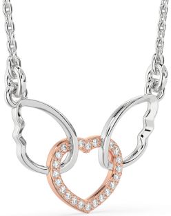Diamond Platinum & Rose Gold Heart Wings Interlock Necklace
