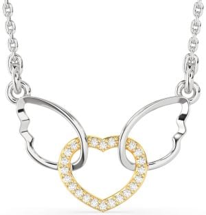 Diamond Platinum & Yellow Gold Heart Wings Interlock Necklace