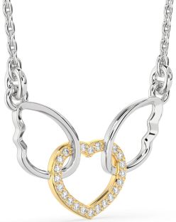 Diamond Platinum & Yellow Gold Heart Wings Interlock Necklace