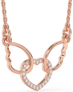 Diamond Rose Gold Heart Wings Interlock Necklace