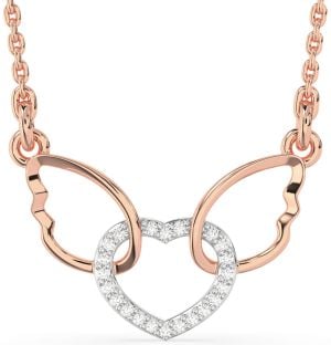 Diamond Platinum & Rose Gold Heart Wings Interlock Necklace