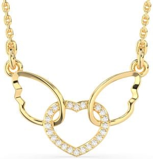 Diamond Gold Heart Wings Interlock Necklace