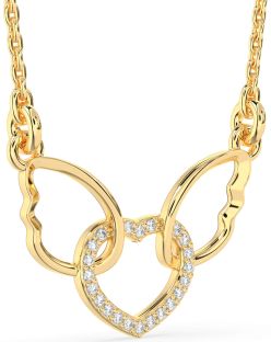 Diamond Gold Heart Wings Interlock Necklace