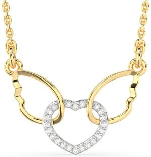 Diamond Platinum & Yellow Gold Heart Wings Interlock Necklace