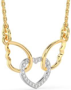 Diamond Platinum & Yellow Gold Heart Wings Interlock Necklace