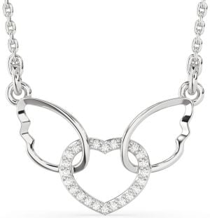 Diamond Platinum Heart Wings Interlock Necklace