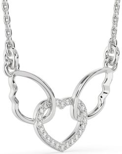 Diamond Platinum Heart Wings Interlock Necklace