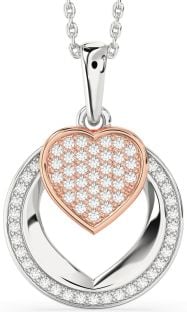 Diamond Platinum & Rose Gold Heart Circle Necklace
