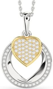 Diamond Platinum & Yellow Gold Heart Circle Necklace