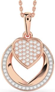 Diamond Rose Gold Heart Circle Necklace
