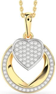 Diamond Platinum & Yellow Gold Heart Circle Necklace