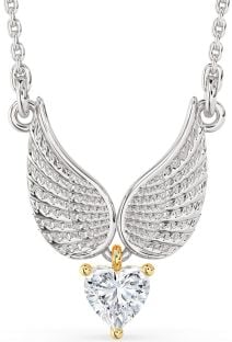 Diamond Platinum & Yellow Gold Heart Wings Necklace