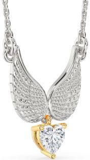 Diamond Platinum & Yellow Gold Heart Wings Necklace