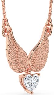 Diamond Rose Gold Heart Wings Necklace