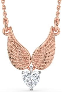 Diamond Platinum & Rose Gold Heart Wings Necklace