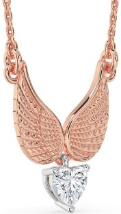 Diamond Platinum & Rose Gold Heart Wings Necklace