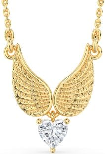 Diamond Gold Heart Wings Necklace